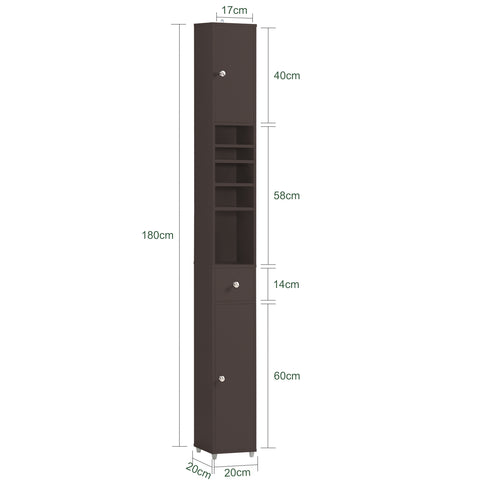 Preventa-SoBuy BZR34-BR Mueble Columna de Baño con 5 Estantes Abiertos 2 Puertas y 1 Cajón