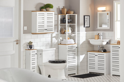 Pré-venda-SoBuy BZR43-W Armário de banheiro alto com 5 prateleiras branco
