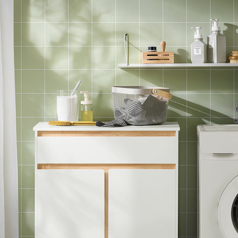SoBuy BZR79-W Armario de Baño con Cesto para ropa Sucia Blanco