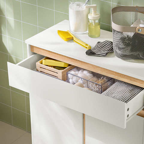 SoBuy BZR79-W Armario de Baño con Cesto para ropa Sucia Blanco
