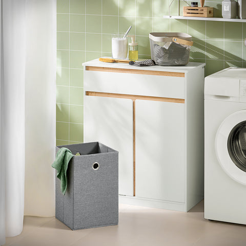 SoBuy BZR79-W Armario de Baño con Cesto para ropa Sucia Blanco