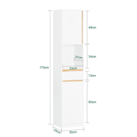 SoBuy BZR80-W Armario Alto para baño con 1 Cajón y 2 Puertas Blanco 35 x 33 x 170 cm