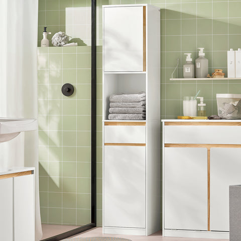 SoBuy BZR80-W Armario Alto para baño con 1 Cajón y 2 Puertas Blanco 35 x 33 x 170 cm