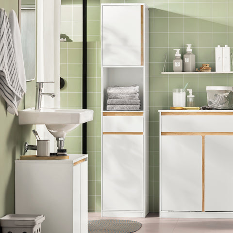 SoBuy BZR80-W Armario Alto para baño con 1 Cajón y 2 Puertas Blanco 35 x 33 x 170 cm