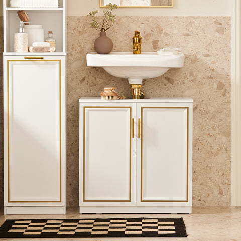 SoBuy BZR86-W Mueble para Debajo del Lavabo 2 Puertas 60 x 30 x 61 cm
