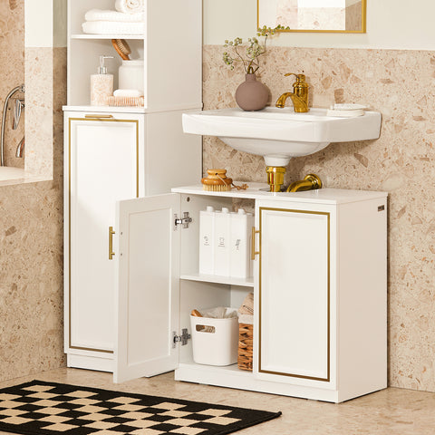 SoBuy BZR86-W Mueble para Debajo del Lavabo 2 Puertas 60 x 30 x 61 cm