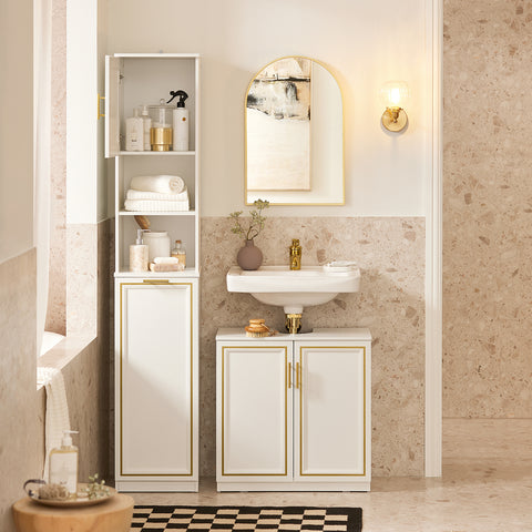 SoBuy BZR86-W Mueble para Debajo del Lavabo 2 Puertas 60 x 30 x 61 cm