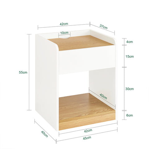 SoBuy FBT128-WN Mesita de Noche Mesa Auxiliar con 1 cajón Blanco y Madera