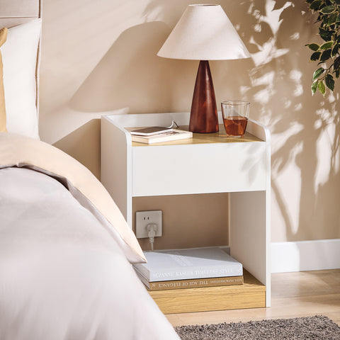 SoBuy FBT128-WN Mesita de Noche Mesa Auxiliar con 1 cajón Blanco y Madera