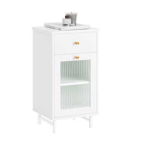 SoBuy FBT133-W Mesita de Noche con 1 Cajón y 1 Puerta de Cristal