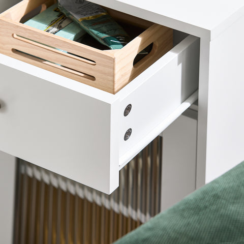SoBuy FBT133-W Mesita de Noche con 1 Cajón y 1 Puerta de Cristal