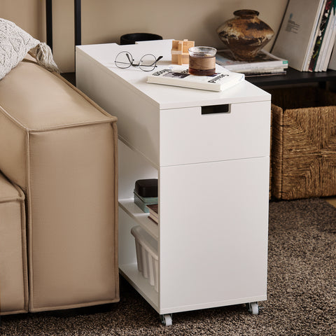 SoBuy FBT134-W Mesa Auxiliar con 1 Cajón y 2 Compartimentos 70 x 30 x 61 cm
