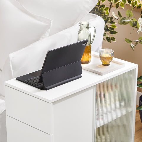 SoBuy FBT141-W Mesa Auxiliar Mesa de Centro con 2 Puertas y 3 Cajones