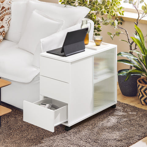 SoBuy FBT141-W Mesa Auxiliar Mesa de Centro con 2 Puertas y 3 Cajones