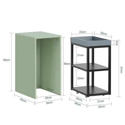 SoBuy FBT145-GR Mesa Auxiliar móvil con 2 Estantes Abiertos Verde 40 x 30 x 60 cm