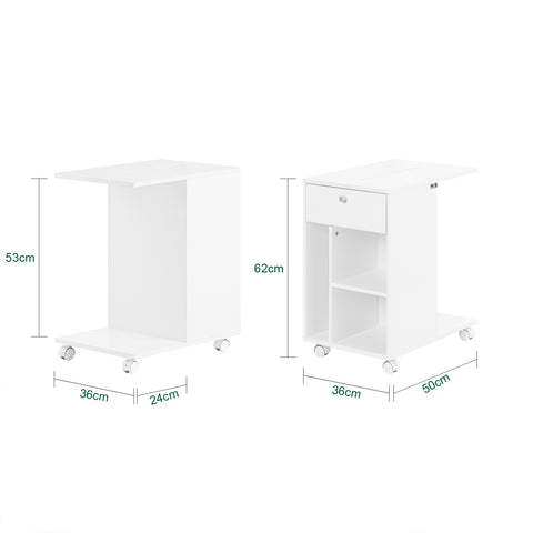 SoBuy FBT148-W Mesa Auxiliar con 3 Estantes y 1 Cajón Mesa de Centro con ruedas Blanco