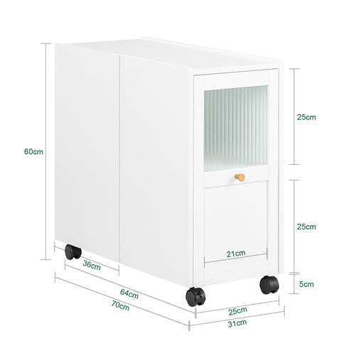 SoBuy FBT150-W Mesa auxiliar con 1 Cajón y 2 Puertas Blanco 70 x 31 x 60 cm