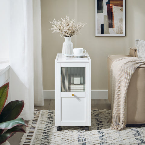 SoBuy FBT150-W Mesa auxiliar con 1 Cajón y 2 Puertas Blanco 70 x 31 x 60 cm