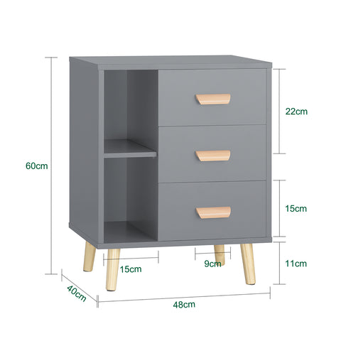 SoBuy FBT95-HG Mesa Auxiliar Mesita de Noche con 3 Cajones