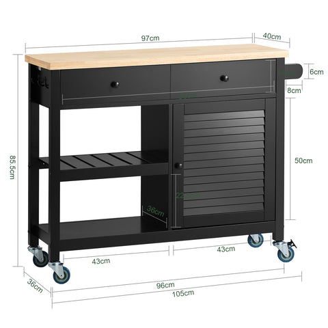 SoBuy FKW115-SCH Carro de Almacenamiento con 2 Cajones Negro