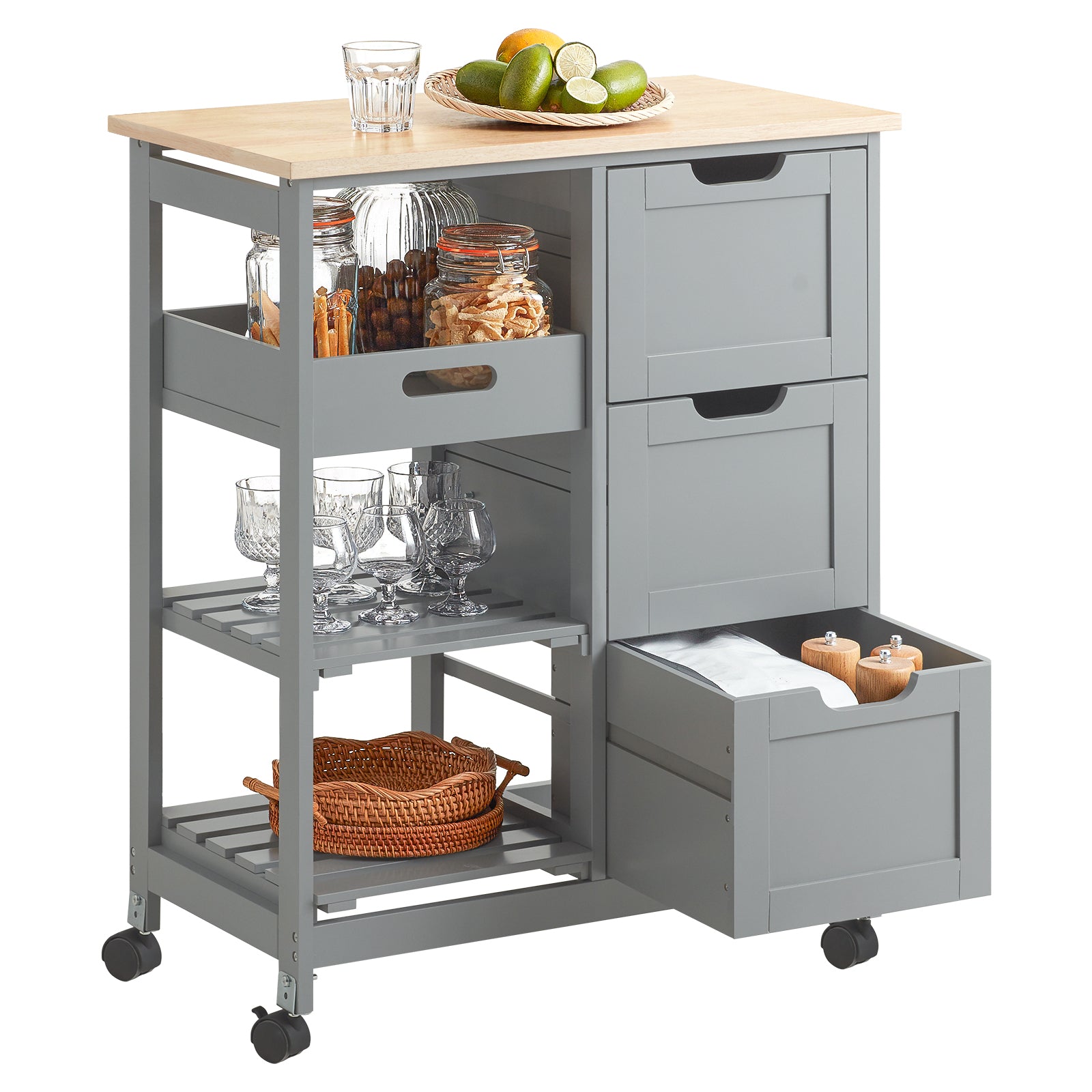 Carrito Auxiliar De Cocina SoBuy FKW119-WN Con 2 Puertas 1 Cajón 1