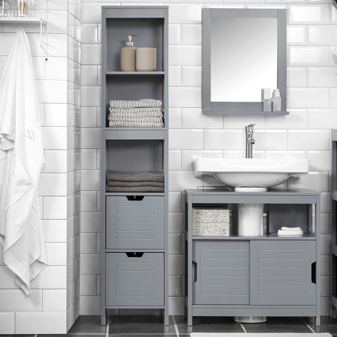SoBuy FRG126-SG Armário de banheiro alto com 3 prateleiras e 2 gavetas cinza