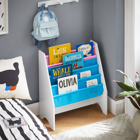 SoBuy FRG225-F Librería Infantil para niños con 4 boslas de azúl y rosa