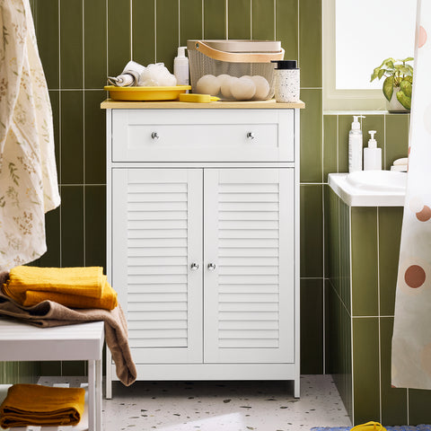 SoBuy FRG238-WN Armario para Baño con 2 Cajones y 2 Puertas 60 x 35 x 88cm