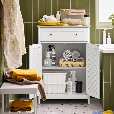 SoBuy FRG238-WN Armario para Baño con 2 Cajones y 2 Puertas 60 x 35 x 88cm