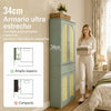 SoBuy FSB107-GR Armario Ropero Mueble Compacto Vertical con 4 Puertas de Ratán Verde 70x34x180 cm