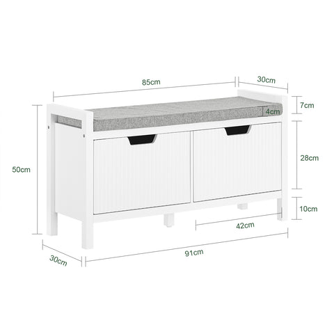 Preventa-SoBuy FSR146-W Banco Zapatero con 2 Puertas Blanco 91 x 30 x 50 cm