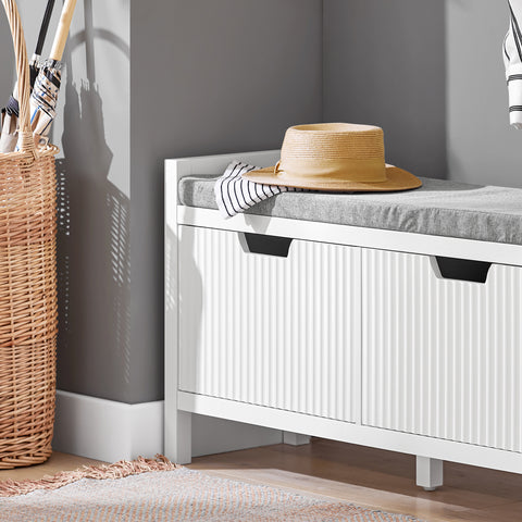 Preventa-SoBuy FSR146-W Banco Zapatero con 2 Puertas Blanco 91 x 30 x 50 cm