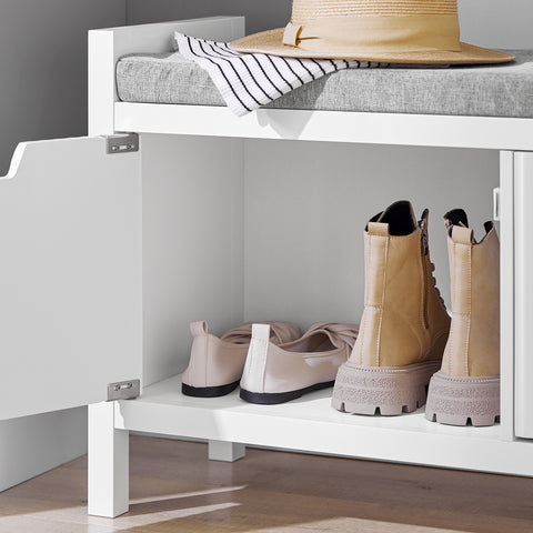 Preventa-SoBuy FSR146-W Banco Zapatero con 2 Puertas Blanco 91 x 30 x 50 cm