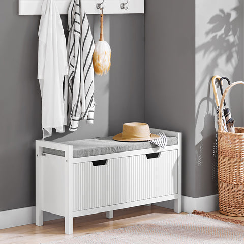 Preventa-SoBuy FSR146-W Banco Zapatero con 2 Puertas Blanco 91 x 30 x 50 cm
