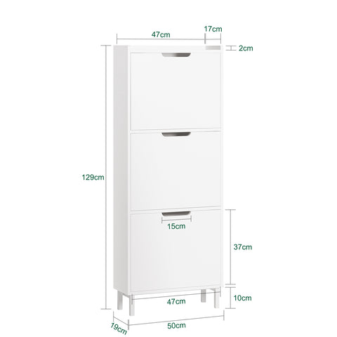 SoBuy FSR151-H-W Zapatero Estrecho con 3 Solapas