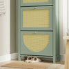 SoBuy FSR222-GR Mueble Zapatero Estrecho de 3 Puertas con Mimbre Verde 62x25x121.5 cm