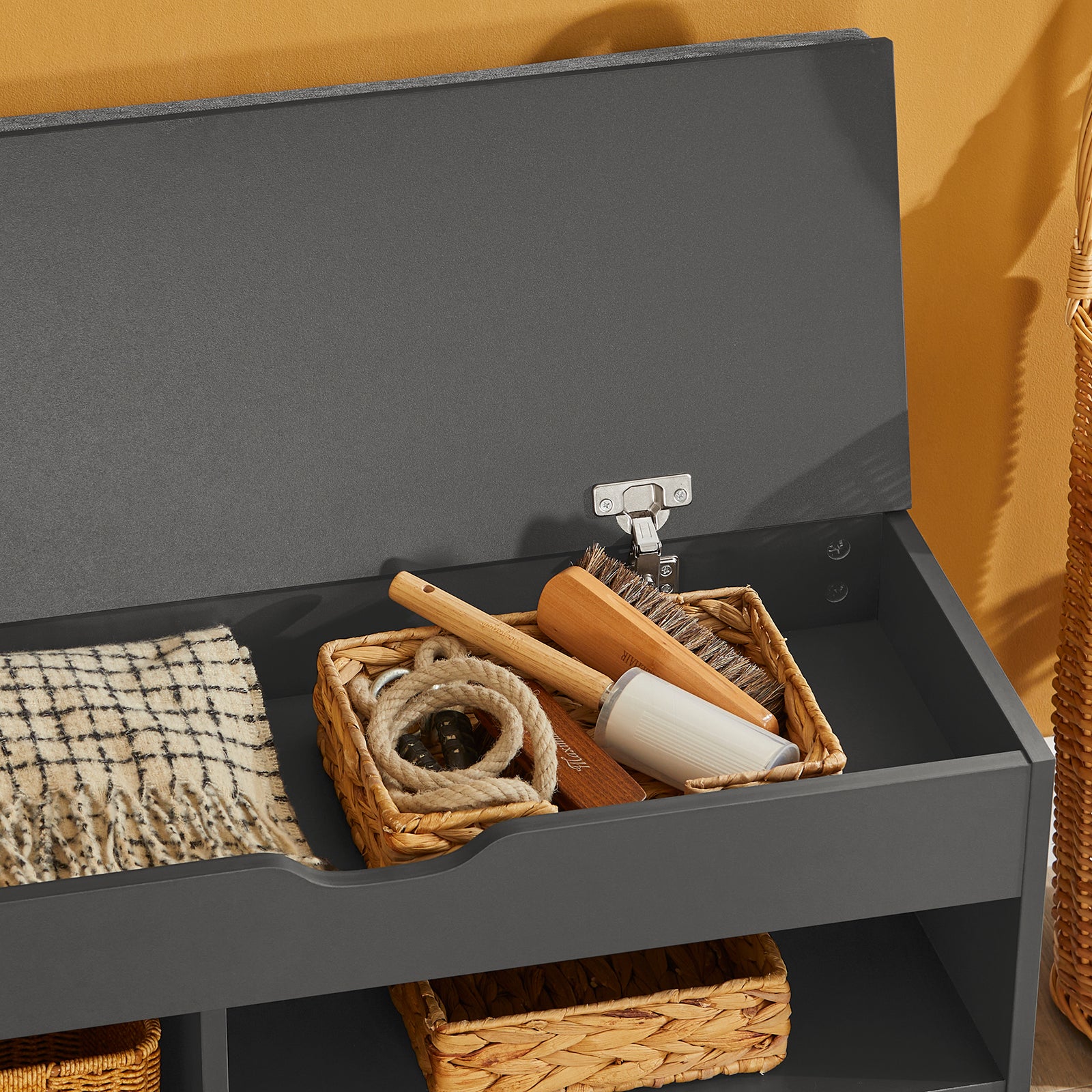 SoBuy FSR45DG Banco Zapatero con cajón y 3 compartimientos Gris Oscur