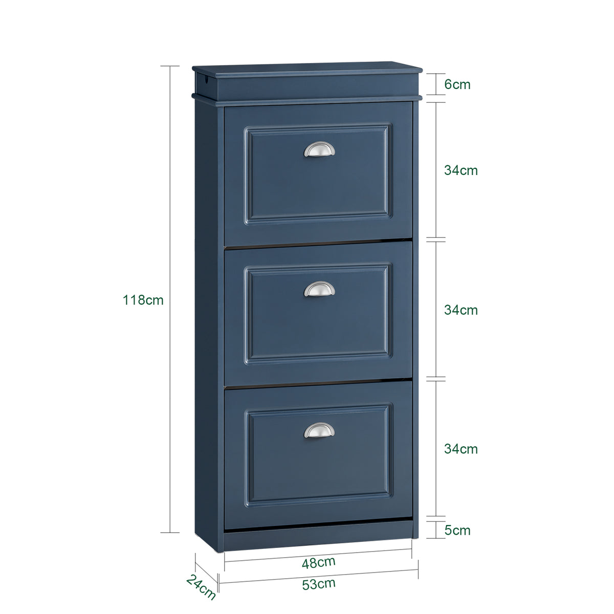 Zapatero Con 3 Puertas SoBuy | 60x34x122 Cm, Blanco Y Madera | Organizador De Entrada, Estantes Ajustables