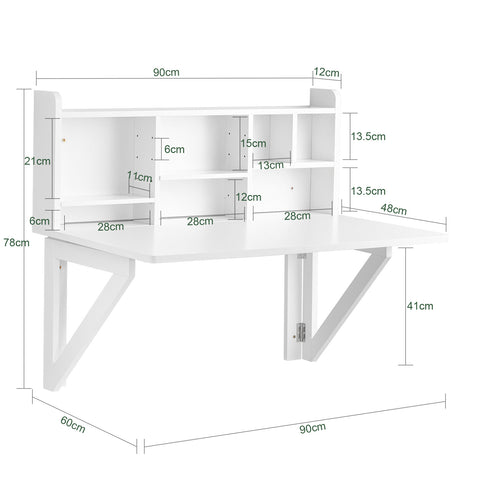 SoBuy FWT07-II-W Mesa de pared Con estante integrado 90 x 60 x 78 cm