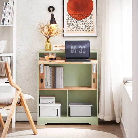 SoBuy FWT104-GR Mesa Escritorio Plegable para Computadora con 3 Estantes Verde 70x54x85cm