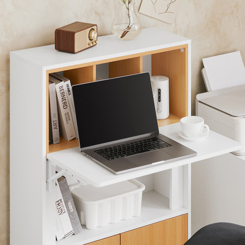 SoBuy FWT107-WN Mesa Escritorio Plegable con 2 Puertas y 1 Estante 70 x 59 x 108 cm