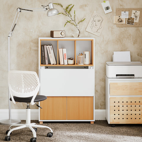 SoBuy FWT107-WN Mesa Escritorio Plegable con 2 Puertas y 1 Estante 70 x 59 x 108 cm