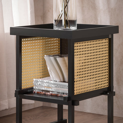 SoBuy HFBT03-SCH Mesa Auxiliar con Juntas de Espiga Negro