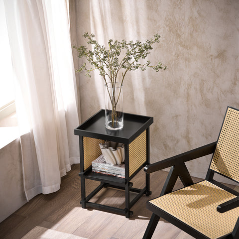 SoBuy HFBT03-SCH Mesa Auxiliar con Juntas de Espiga Negro