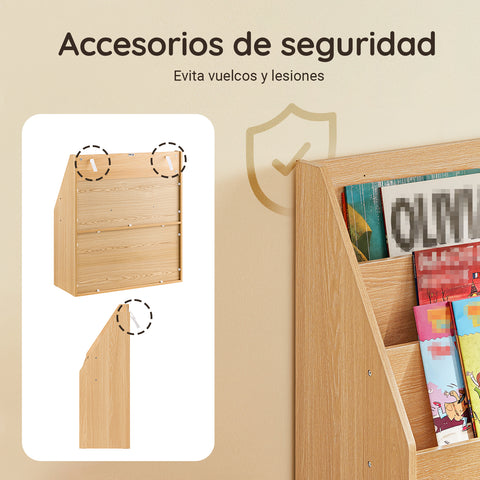 Preventa-SoBuy KMB01-N Librería para Niños con 3 Estanterías y 2 Compartimentos color Natural