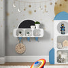 Prateleira de parede infantil SoBuy KMB86-W com 1 quadro negro, 3 compartimentos e 3 ganchos branco e azul