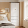 SoBuy KSB04-W Armario Ropero Blanco con 2 Puertas y 3 Cajones Mueble Auxiliar Pequeño con Luz LED