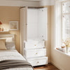 SoBuy KSB04-W Armario Ropero Blanco con 2 Puertas y 3 Cajones Mueble Auxiliar Pequeño con Luz LED