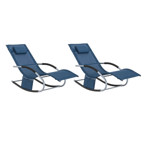 Pré-venda-SoBuy OGS28-NBx2 Conjunto de 2 espreguiçadeiras de balanço com travesseiro e bolso azul marinho