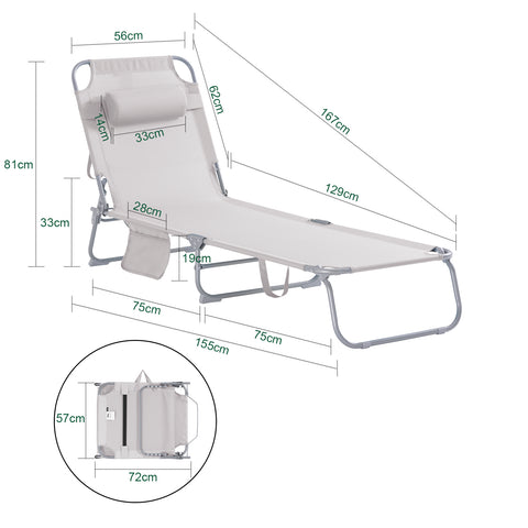 SoBuy OGS35-MI Tumbona inclinable de Acero Plegable con Almohada Beige